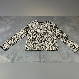 Ann Taylor Black and White Leopard Print  Knit Cardigan sweater-L